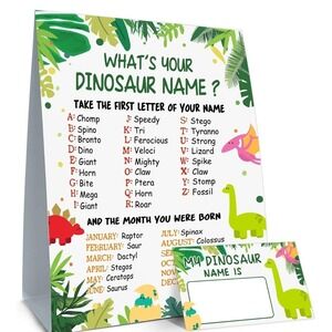 Your Dinosaur Name Game, Game Sign and 30 Cards, Dinosaur Birthday Party